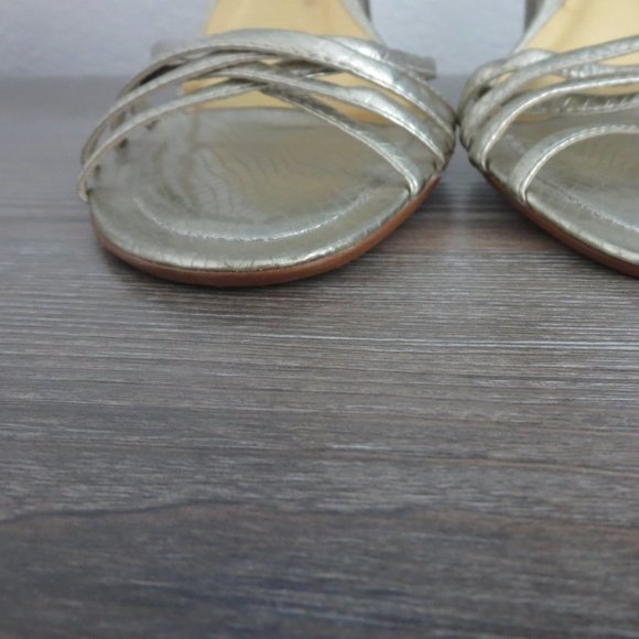 GUESS TINA Silver Reptile Strappy High Heel Sandals 8.5  Gold Charms - Picture 8 of 16